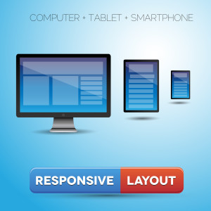 responsive web design displayed on PC, Tablet, Cell Phone.